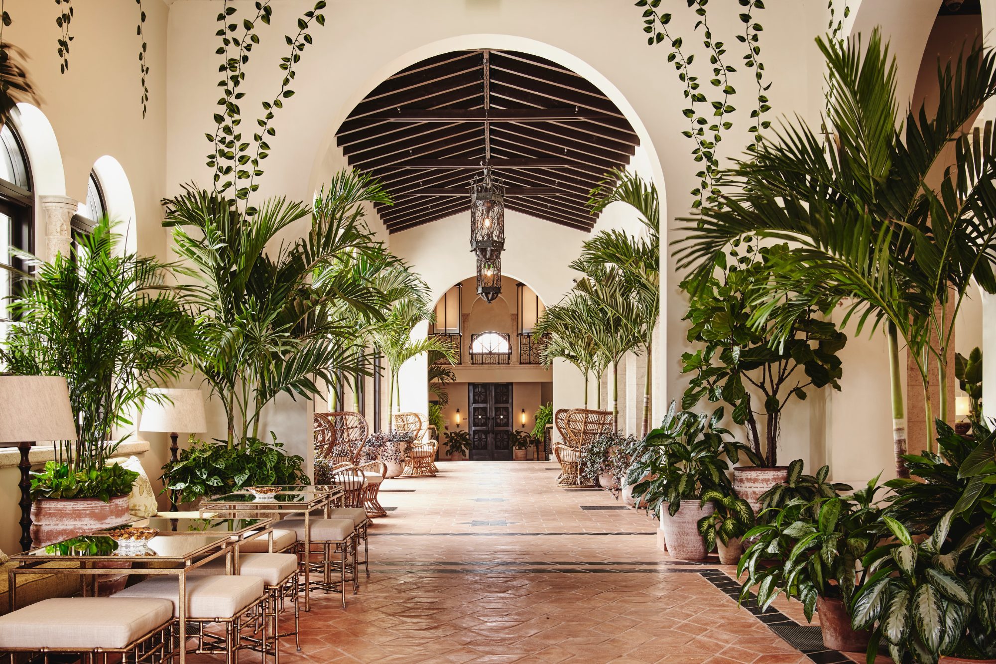 A shaded loggia looking out to the water